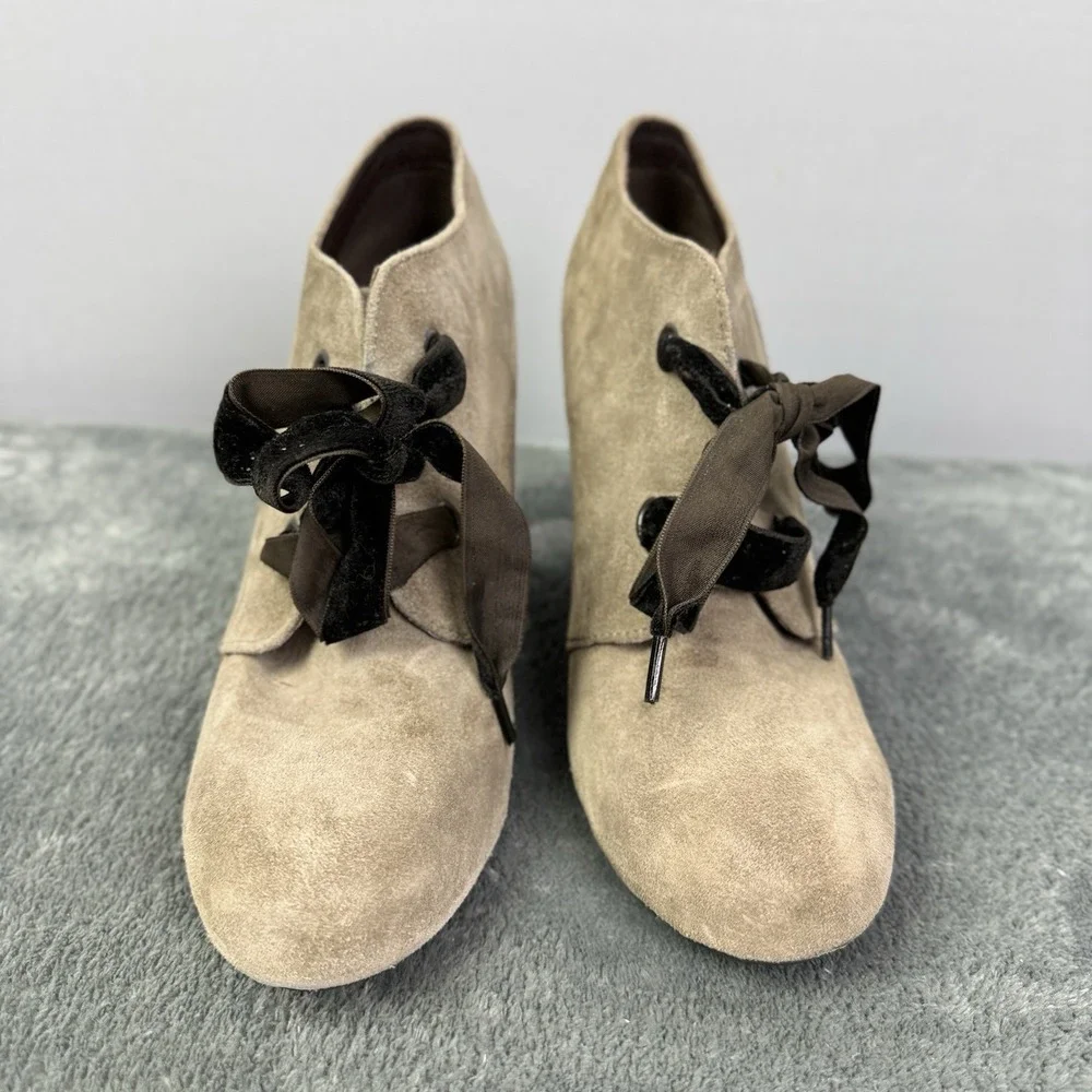Bussola Women's Enna Boot Size 41‎ 10 Tan Taupe Suede Lace Up High Wedge